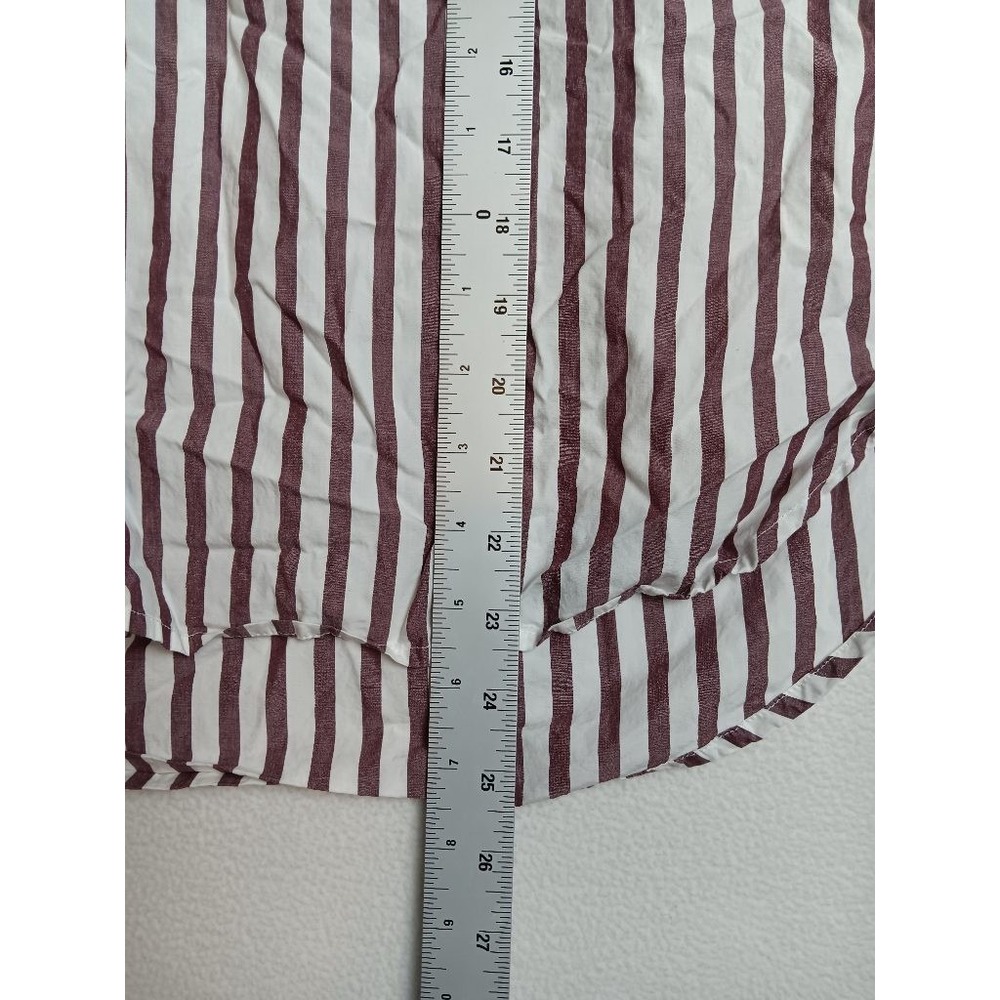 LOFT Womens L Striped Button Down Shirt 100% Cotton Long Sleeve Maroon White - Picture 2 of 5
